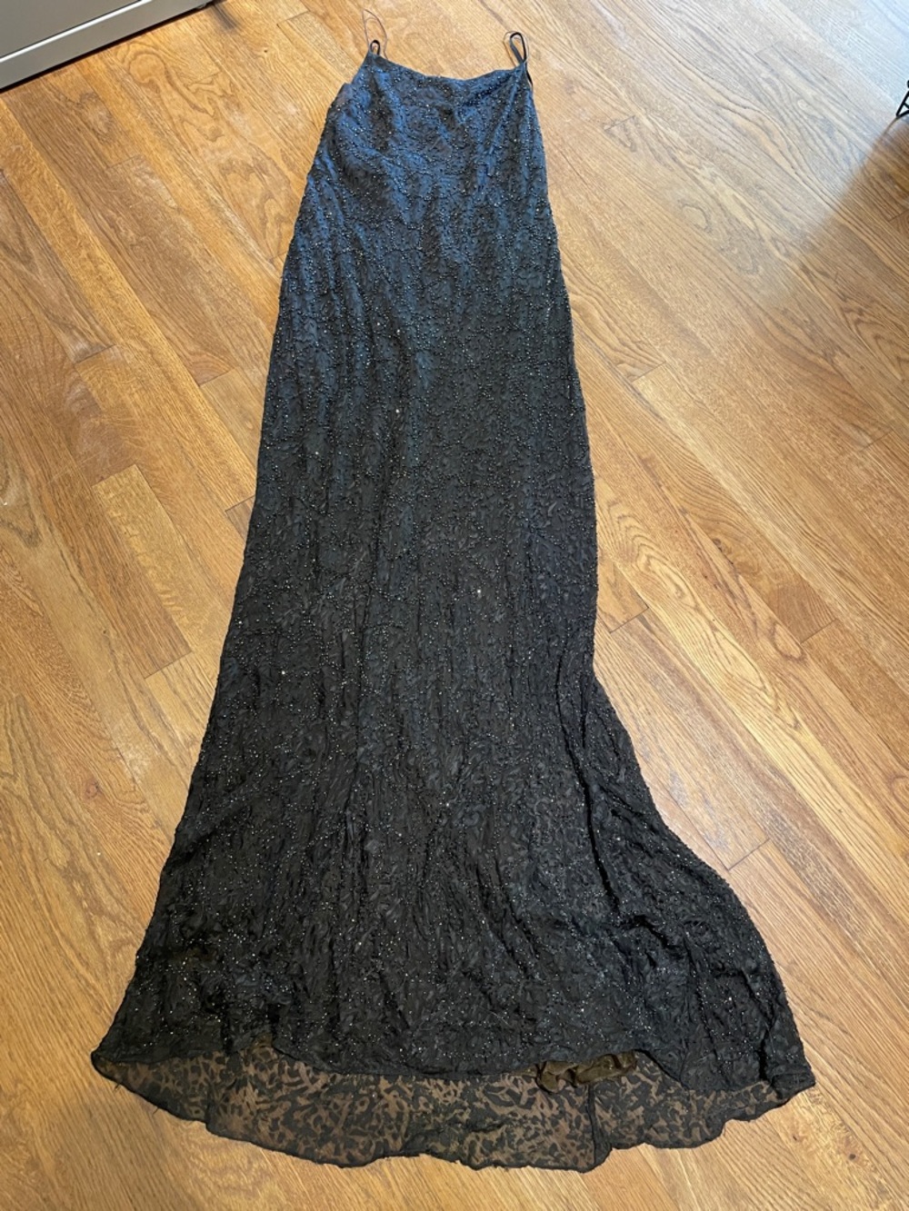 Donna Karan Saks Fifth Avenue Black Beaded Maxi Slip Dress